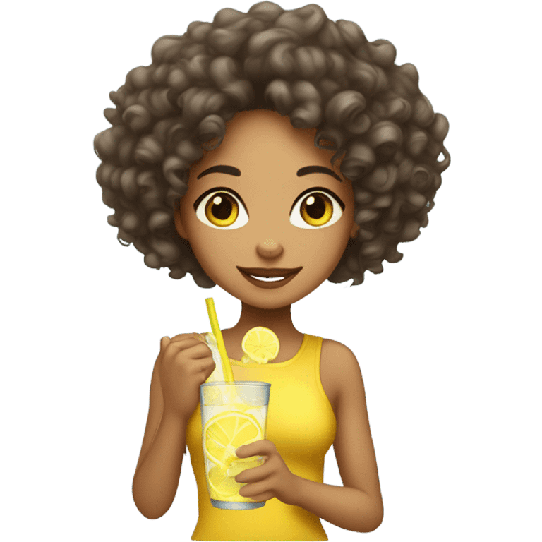 Big Lightskin girl with curly hair drinking lemonade emoji