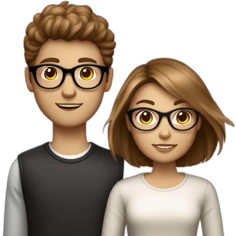 italian young cool couple brown hairs and white skin, the boy with rounded glasses, the girl is a model without glasses emoji