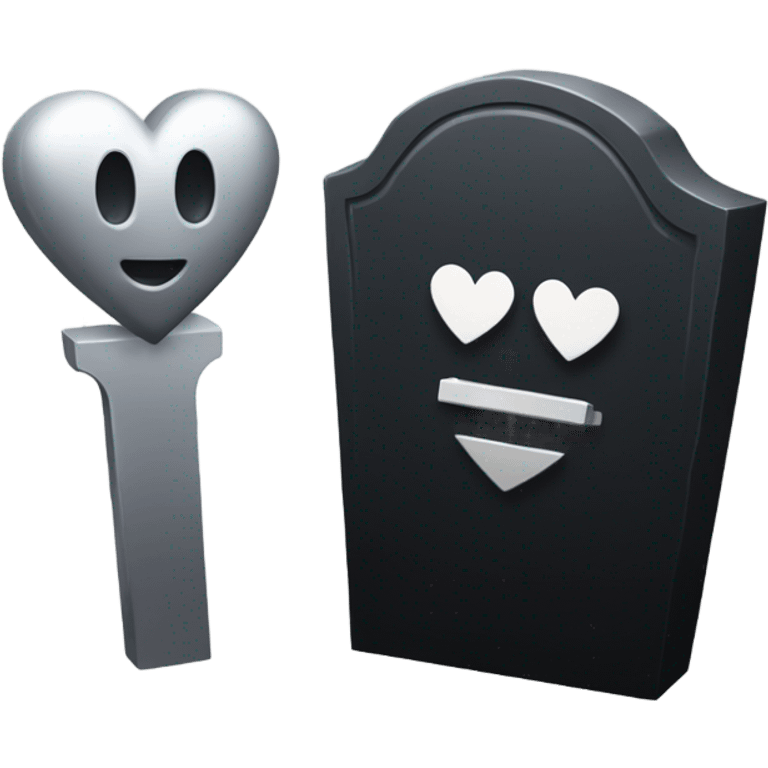 a black tombstone in silver RIP and a silver heart emoji