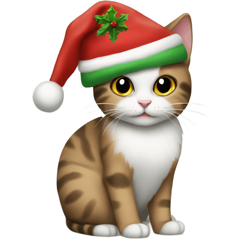 Christmas Cat with Christmas tree and Christmas hat emoji