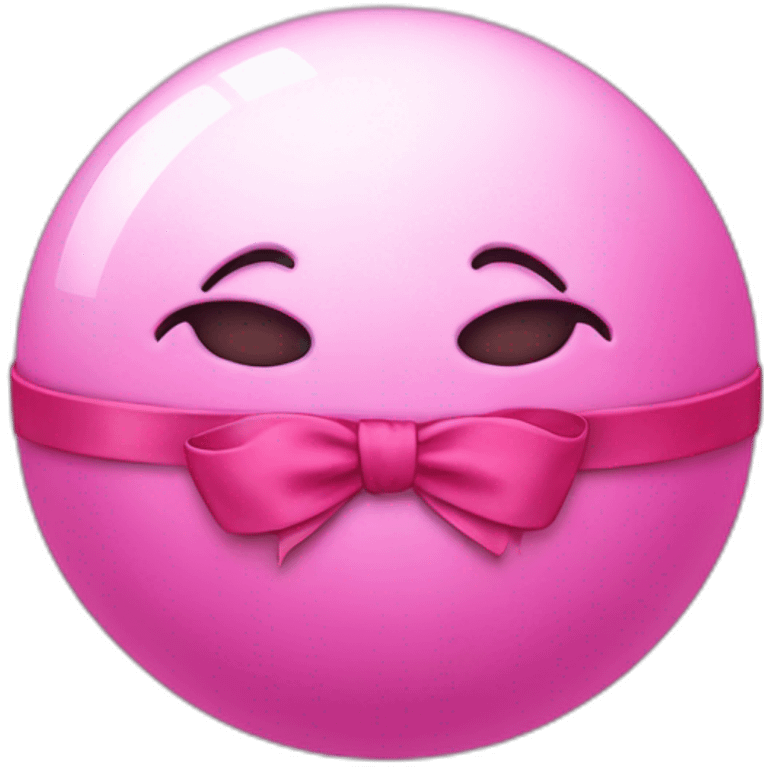 pink ball character with no mouth and a head ribbon emoji