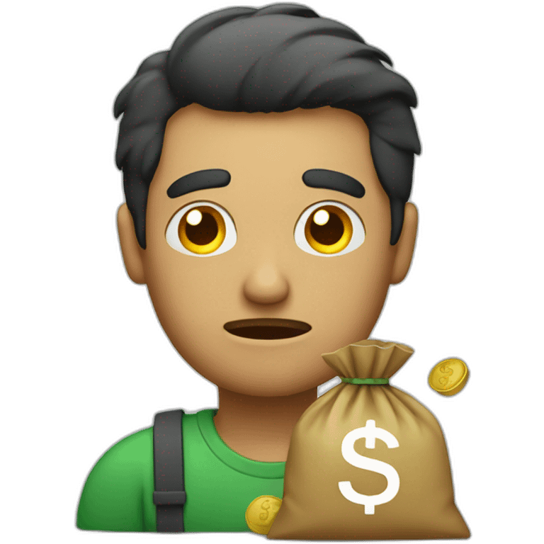 a sad man with money bag emoji