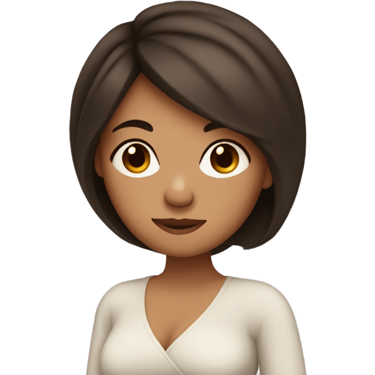  women with olive skin and dark brown hair  , she has a pregnant belly emoji