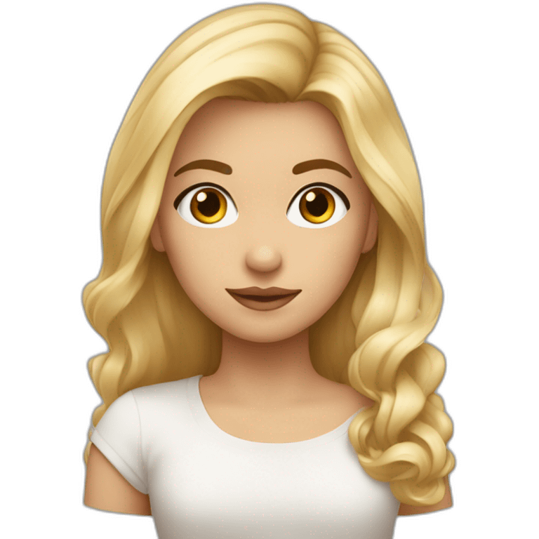 una chica rubia, pelo largo y ondulado, con ojos marrones y piel blanca emoji