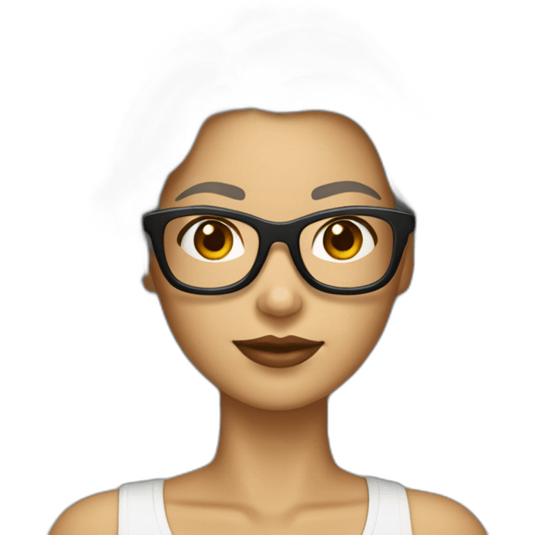 femme blanche brune avec une coupe au carré et lisses et des lunettes emoji