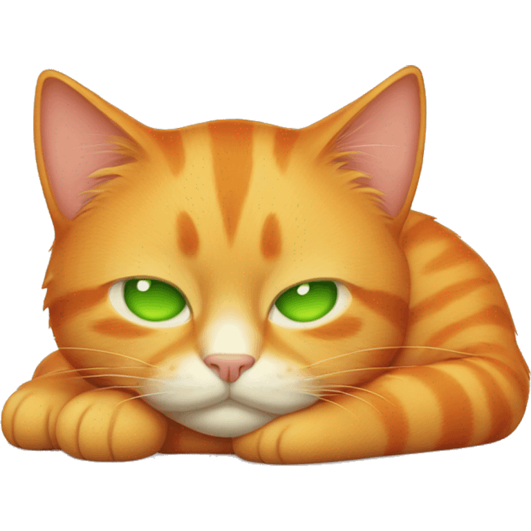 A Orange cat with green eyes sleeping  emoji