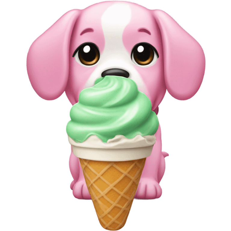 Pink puppy eating mint ice cream emoji