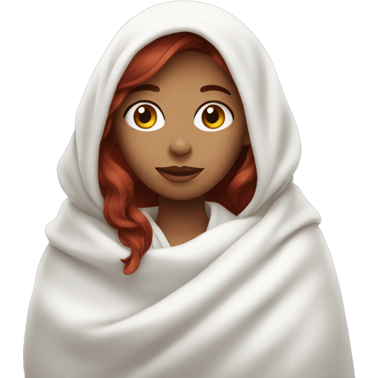 Dark red haired girl with white blanket emoji