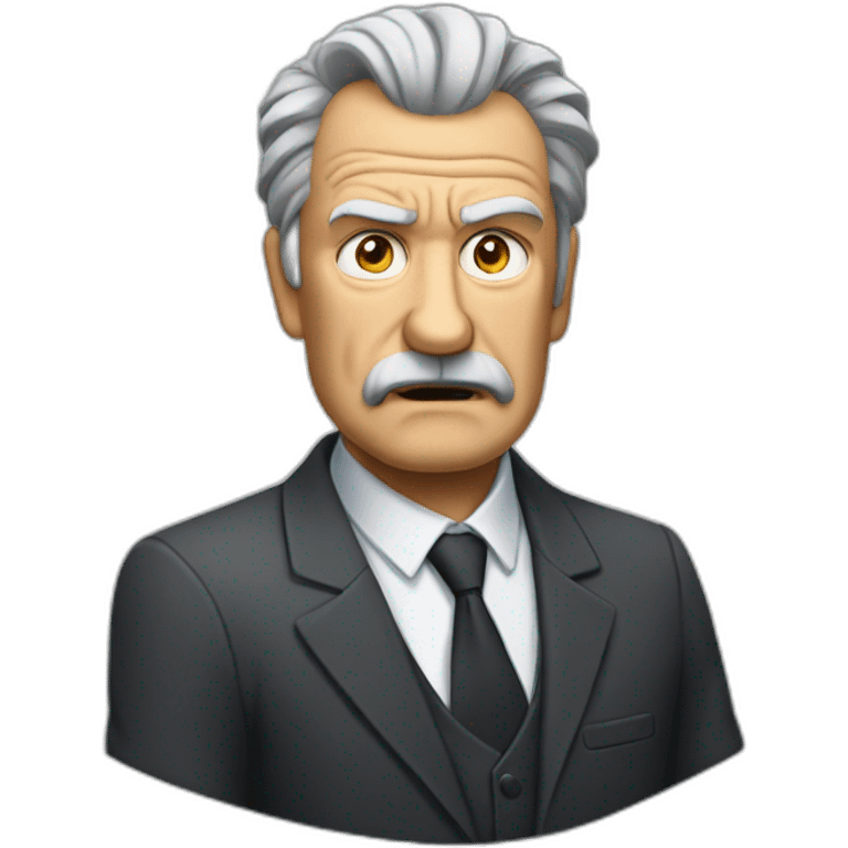 angry old beardless man with sideways hair. He is wearing a suit emoji