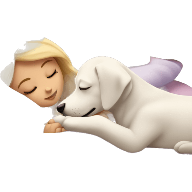 Sleeping beauty in bed with white puppy emoji