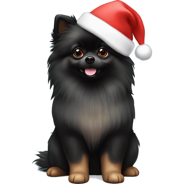 Black Pomeranian ￼with Christmas hat ￼ emoji