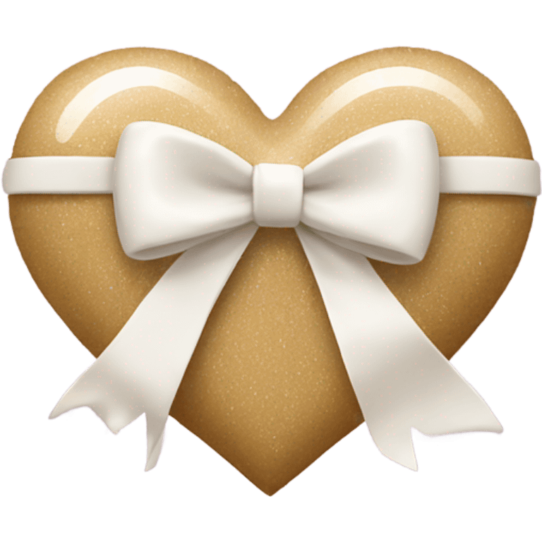 Beige heart with a white bow and glitter emoji