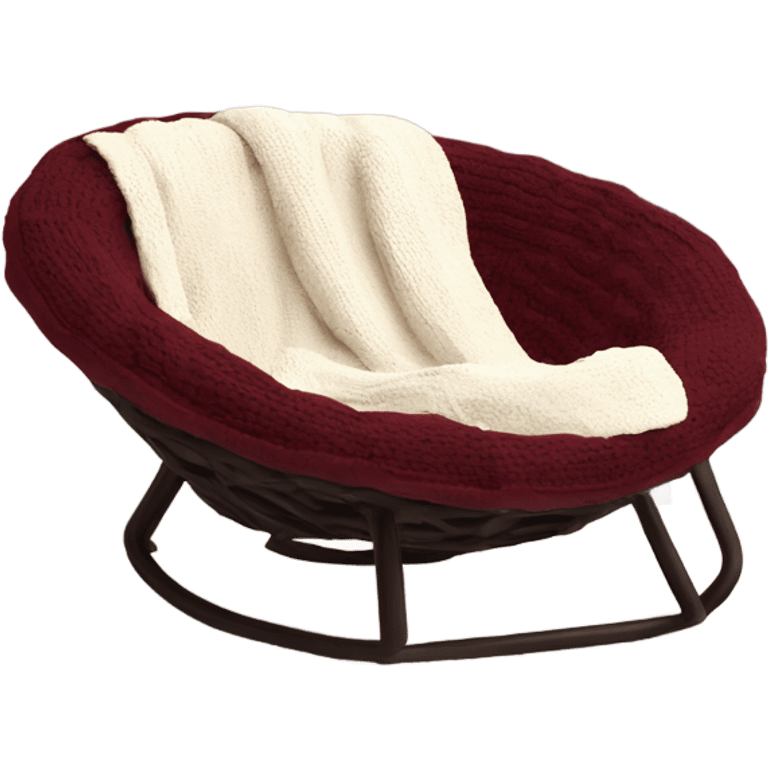 Cozy cream papasan chair with maroon pillow and chunky knit blanket emoji