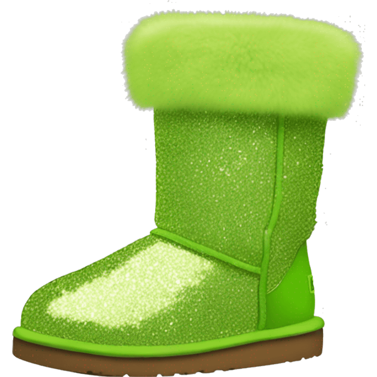 Realistic lime green Sparkle glitter and fur Ugg boots. emoji