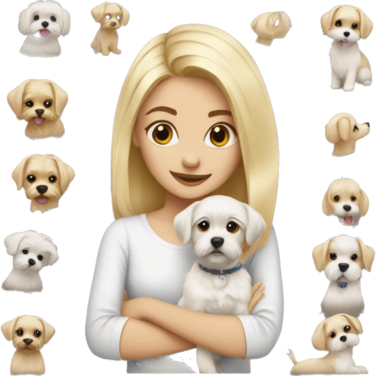 Blonde girl with maltese puppy emoji