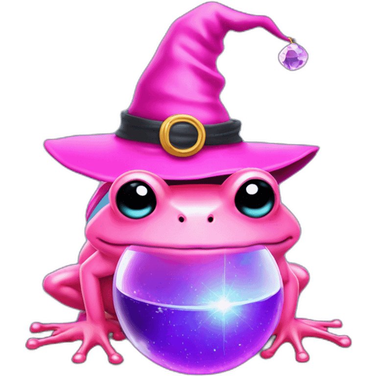 pink frog with witch hat and crystal ball emoji