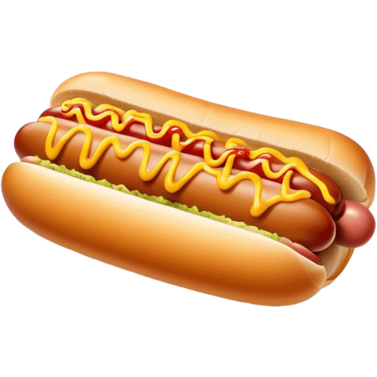 Cinematic classic hot dog, nestled in a soft toasted bun, drizzled with mustard and ketchup, juicy and flavorful, warm golden tones, ultra-detailed and mouthwatering. emoji