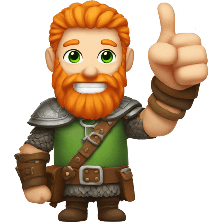 Green eyed, Orange haired white skinned viking with orange beard holding up a thumbs up emoji