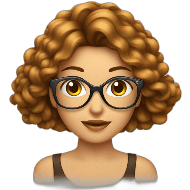 Uma mulher banca, de óculos, com cabelo castanho comprido. Cercada de perfumes emoji