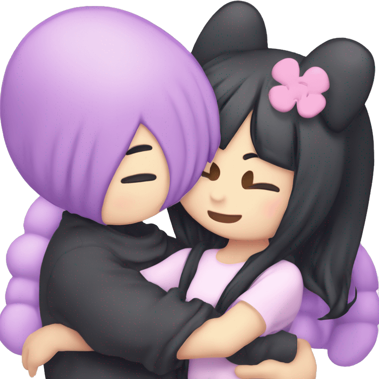 My melody kuromi hugging with anime boy with purple hair emoji