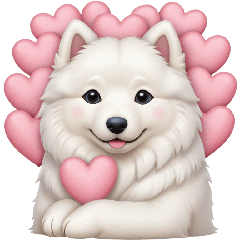 samoyed hug with pastel hearts emoji