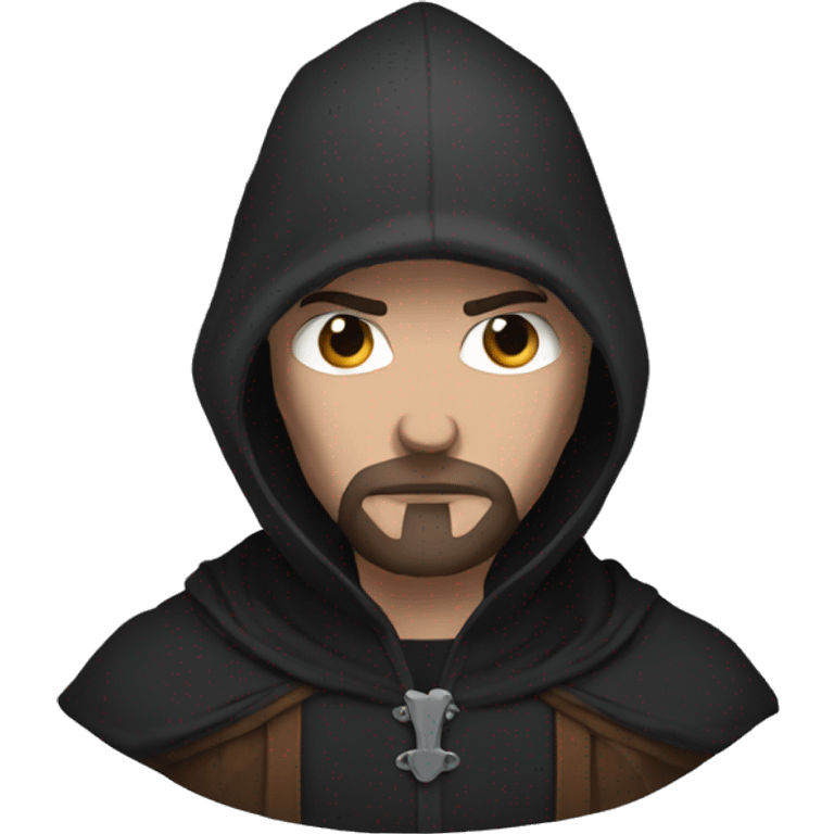 bald human rogue with brown beard and black hood sad emoji