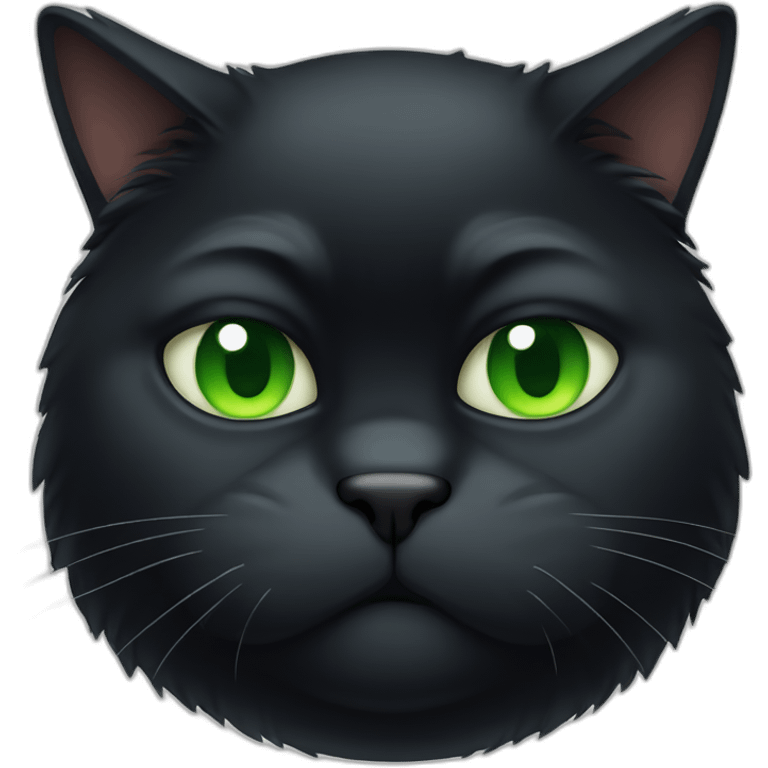 grumpy fat black cat with green eyes emoji