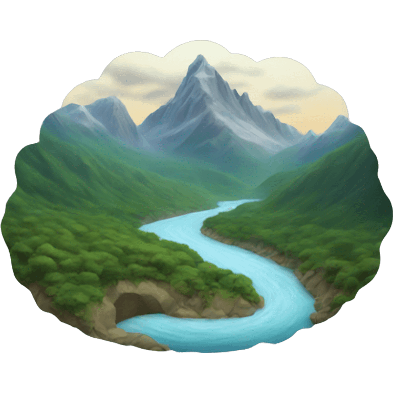 mountains with river flowing in the middle emoji