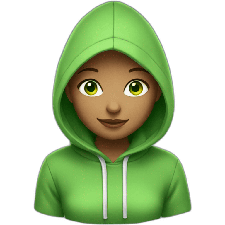 Girl with green eyes, hoodie, smiling emoji