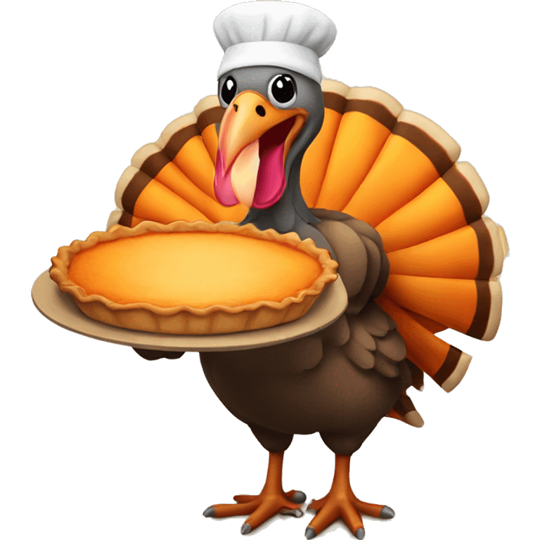 thanksgiving turkey holding a pumpkin pie emoji