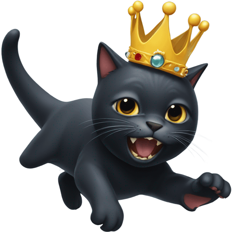 Black cat in a crown punching a shark emoji