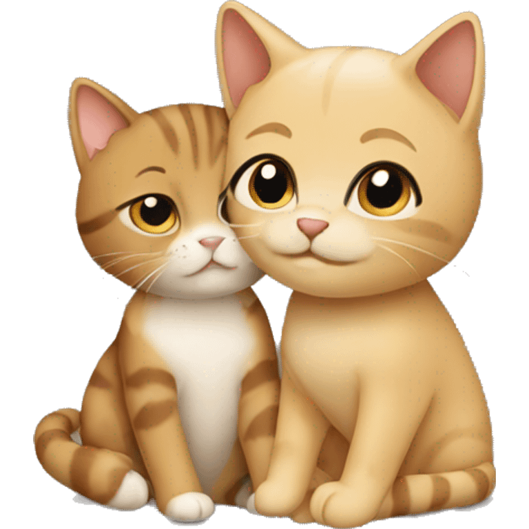 blonde and a brown cat cuddling emoji