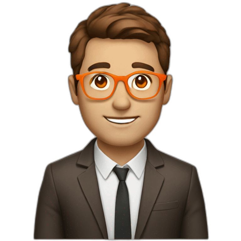 men short brown hair using orange colored glasses emoji