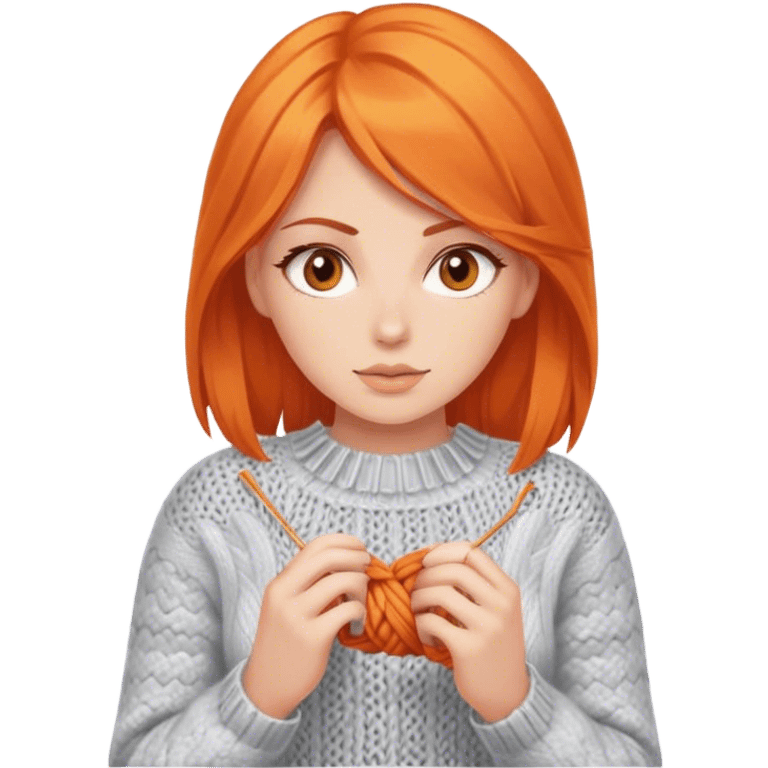 beautiful orange hair woman with brown eyes knitting sweater  emoji