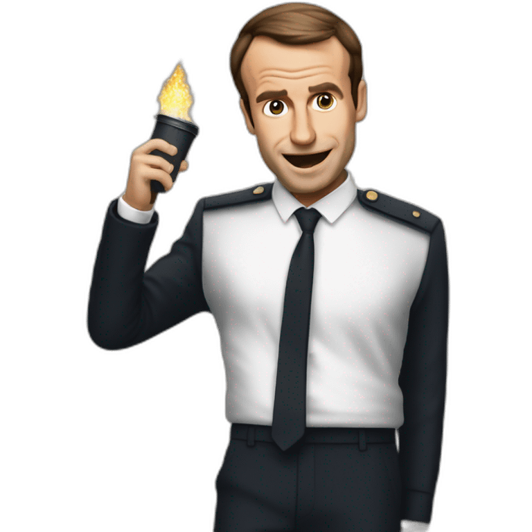 macron qui fait  un dab sur un poubelle en feu emoji