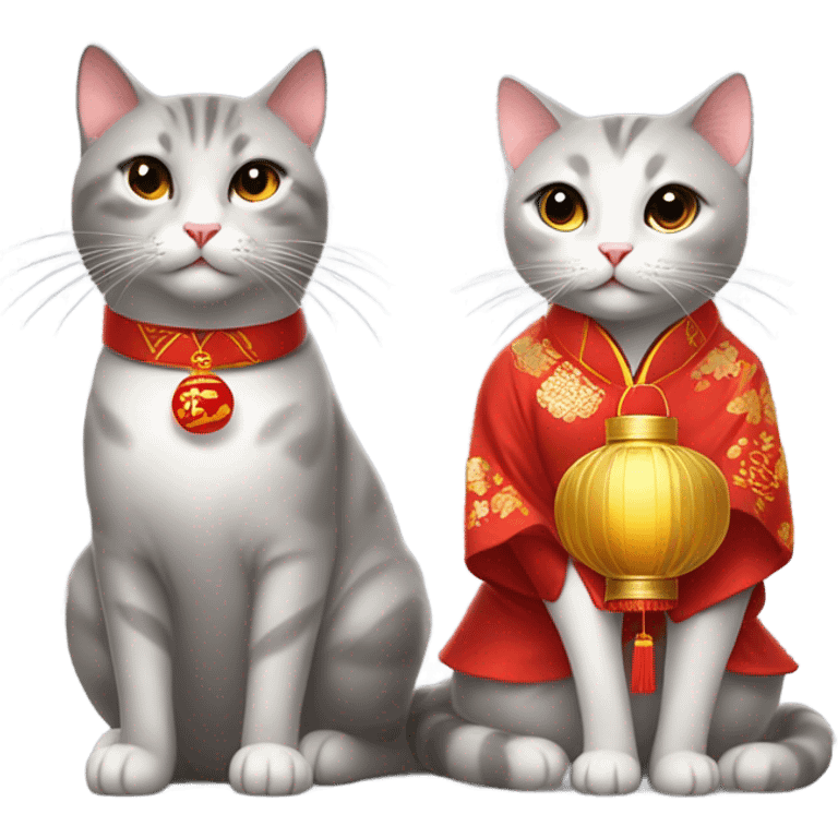 Light grey cat celebrating Chinese new year with a Chinese girl  emoji