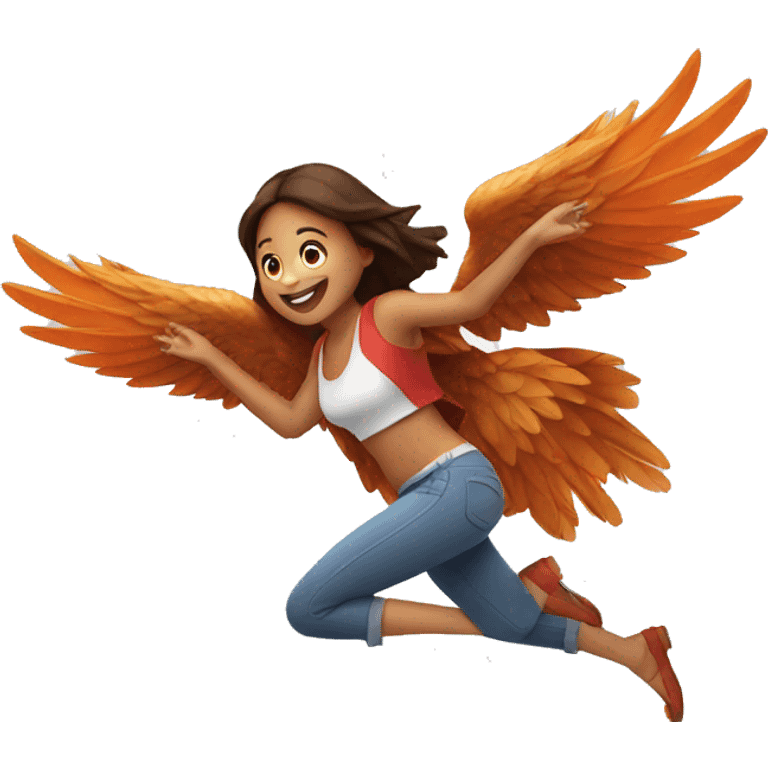 a girl flying with two bbq chicken wings on her back emoji