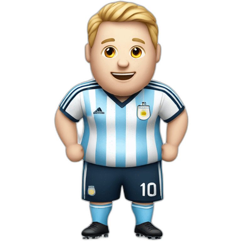 obese white man play soccer. argentina uniform. Thumbs up  emoji