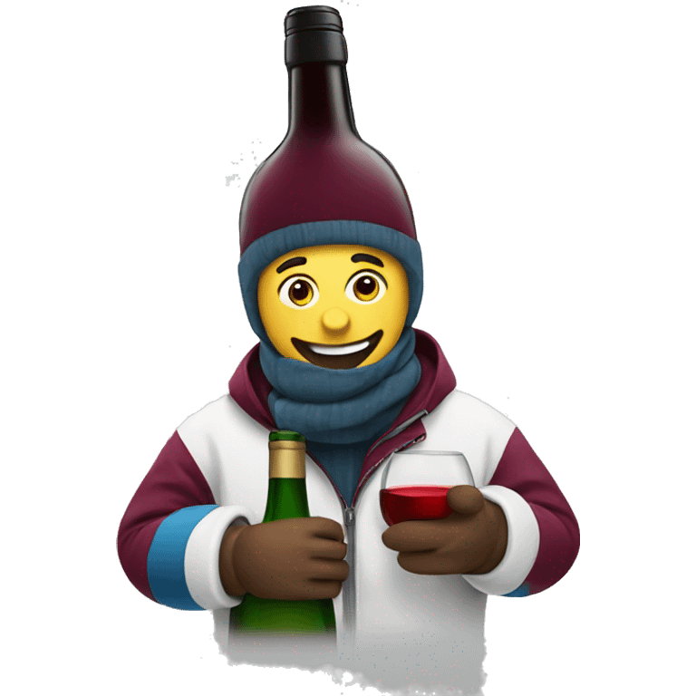 skier with bottle of wine emoji