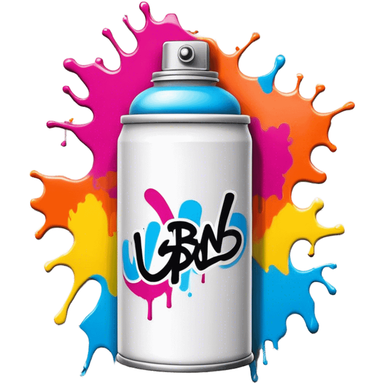 Graffiti icon, spray paint can, colorful spray paint splashes, brick wall with graffiti artwork and bold text, urban style, vibrant colors, minimalistic design, clean lines, transparent background. emoji