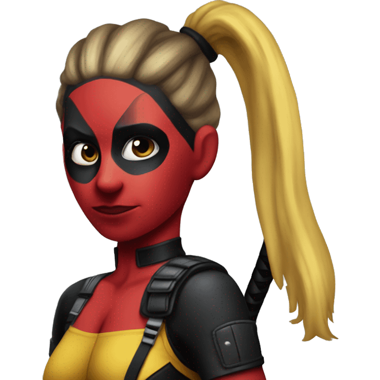 lady deadpool with a high yellow pony tail emoji