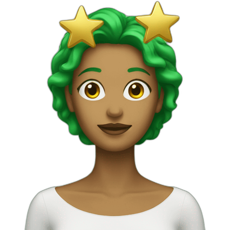 Green women holding three gold stars above head emoji