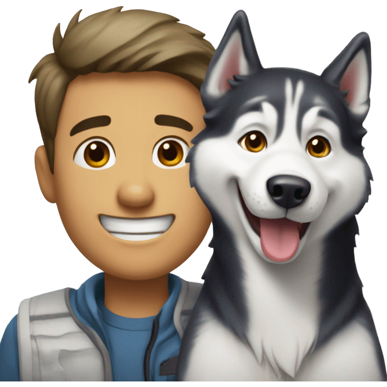 Happy husky dog and man emoji