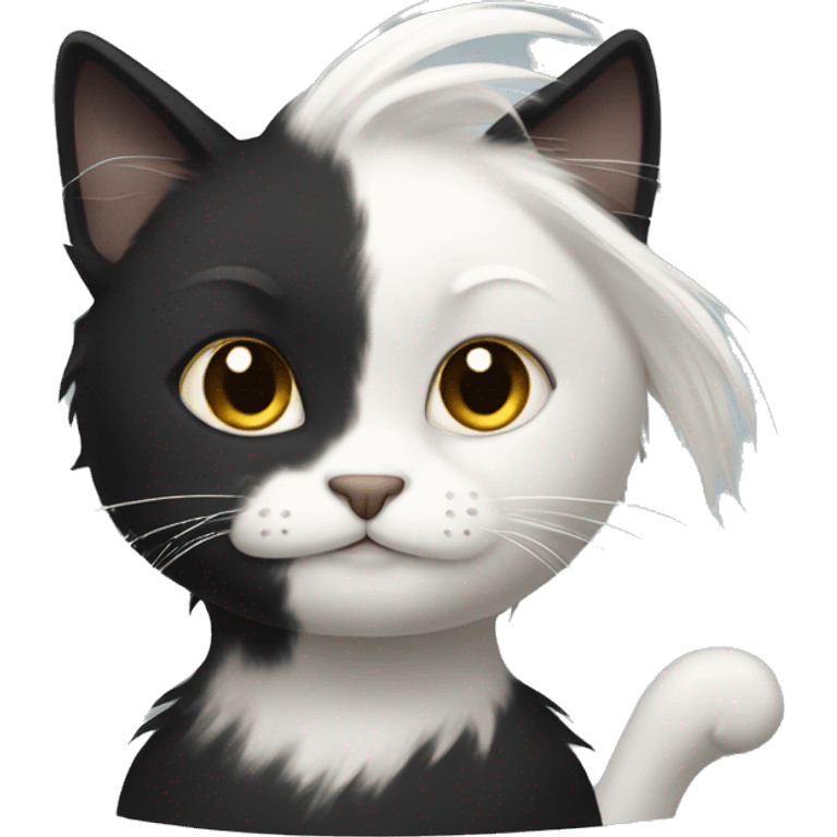 black cat long-hair with half white head emoji