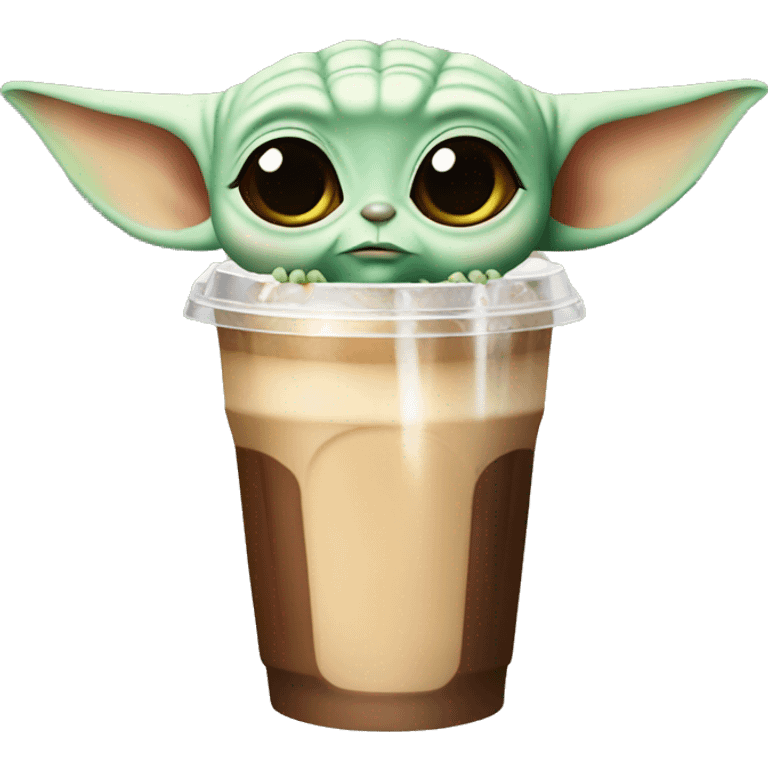 Baby yoda drinking an ice coffee emoji