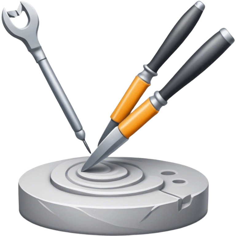 Icon for sculpting, with sculpting tools, sculpture in progress on a textured surface, minimalistic style, clean lines, transparent background. emoji