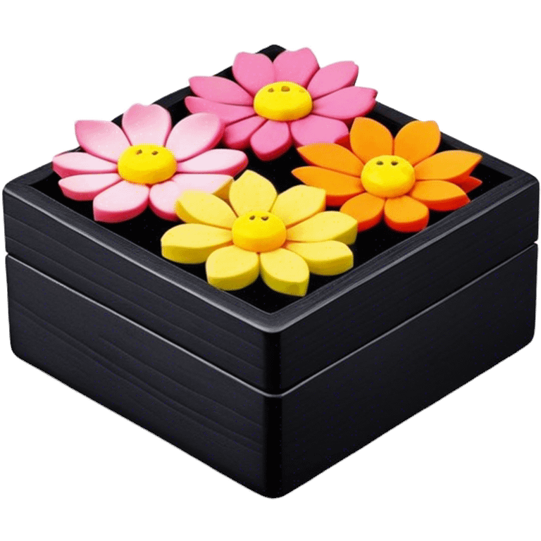 Black wooden box of flower wagashi emoji