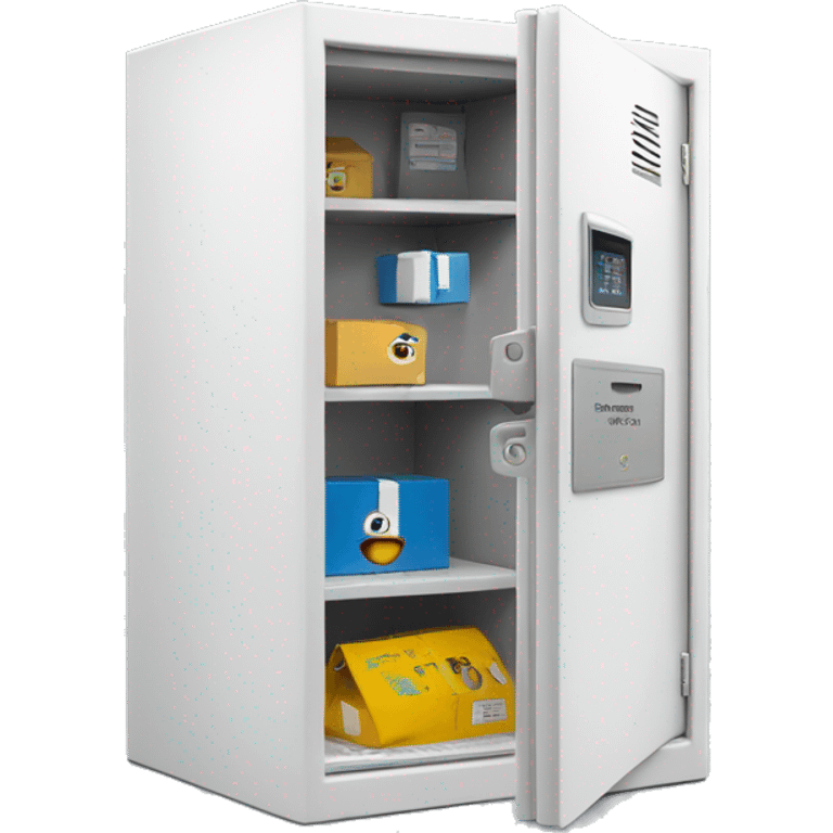 smart package locker, white, with screen emoji