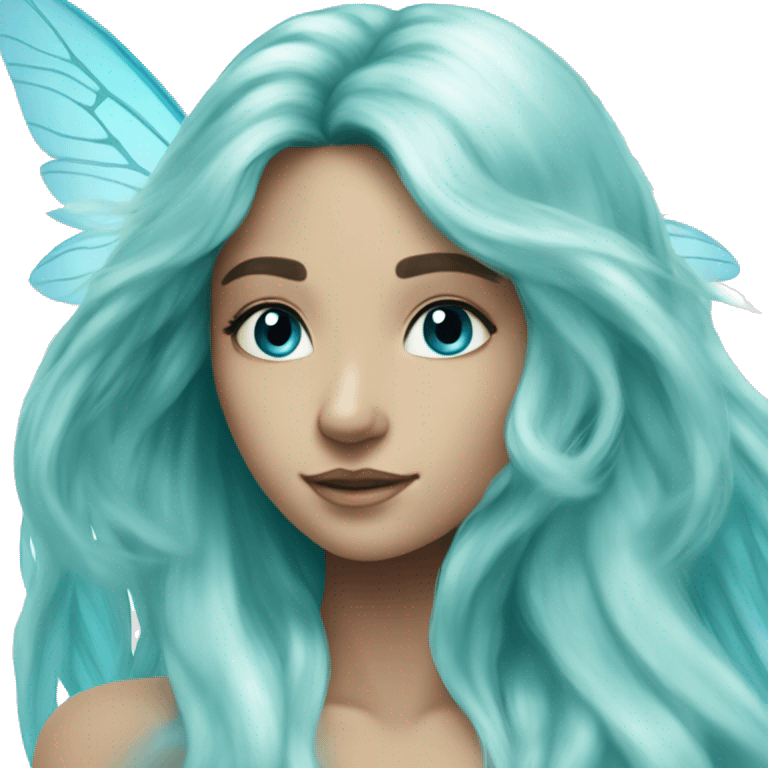 Beautiful, fairy, blue, turqoise, long hair, big wings emoji