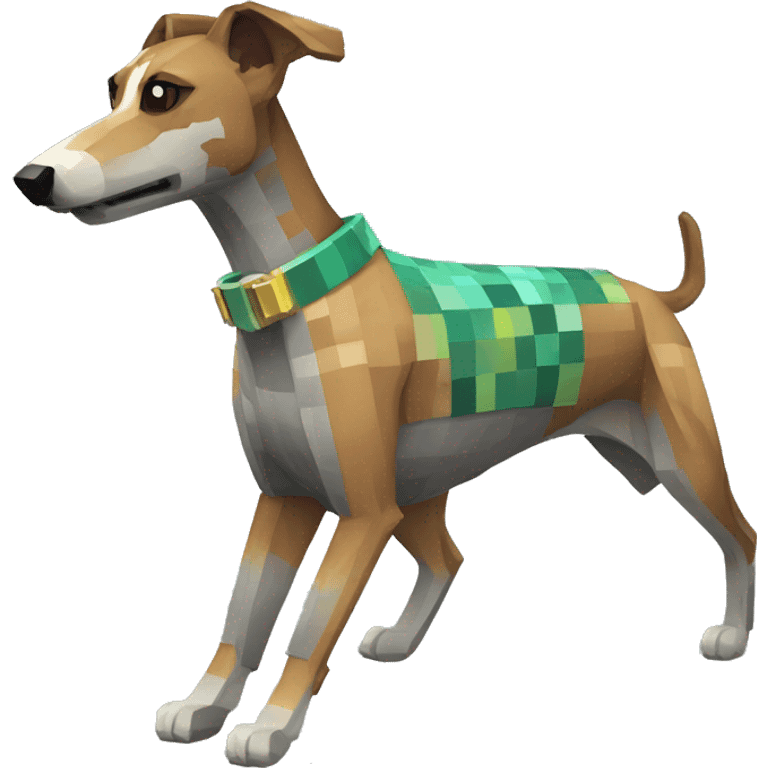 Minecraft pixel brindle greyhound running iridescent collar emoji